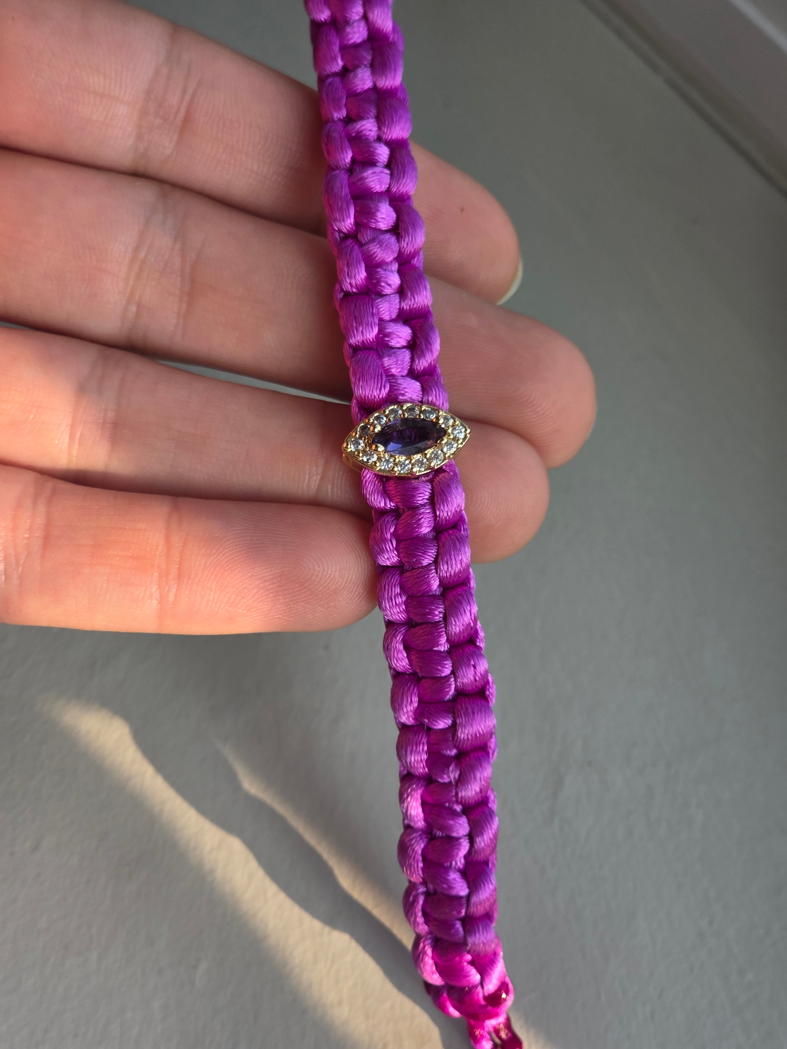 Nora Gold Filled Purple Evil Eye Silk Bracelet